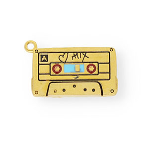 Breloques en acier Inox &eacute;mail cassette audio Dor&eacute;-bleu clair-rouge