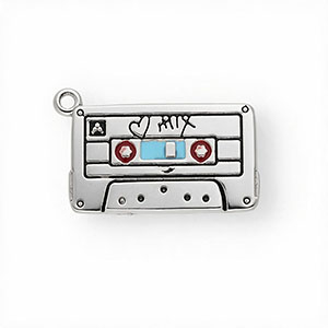 Breloques en acier Inox &eacute;mail cassette audio Argent&eacute;-bleu clair-rouge