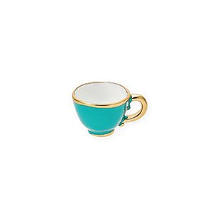 Breloques en acier Inox &eacute;mail tasse &agrave; th&eacute; Dor&eacute;-vert sarcelle
