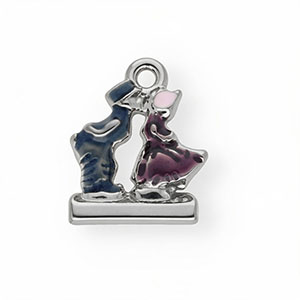Breloques en acier Inox &eacute;mail couple qui s&rsquo;embrasse Argent&eacute;-bleu-violet