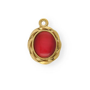 Breloques en acier Inox &eacute;mail ovale Dor&eacute;-rouge