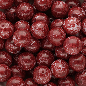 Perles en verre 12 mm Rouge bourgogne-blanc