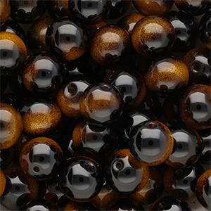 Perles en verre 12 mm Noir-jaune ambre