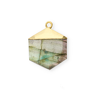 Breloque en pierre naturelle Labradorite hexagone Gris-dor&eacute;