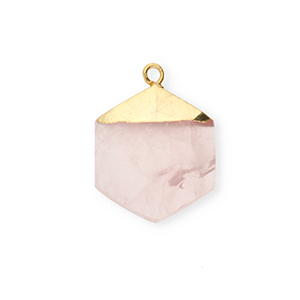 Breloque en pierre naturelle Quartz hexagone Rose clair-dor&eacute;