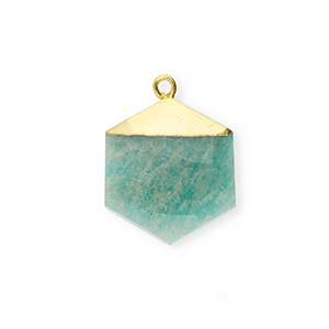 Breloque en pierre naturelle Feldspath hexagone Vert-blanc-dor&eacute;
