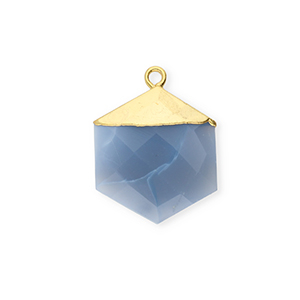 Breloque en pierre naturelle Calc&eacute;doine hexagone Bleu denim-dor&eacute;