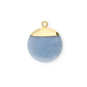 Breloque en pierre naturelle Calc&eacute;doine rond Bleu denim-dor&eacute;