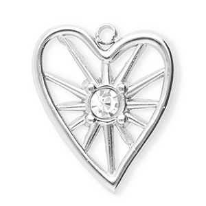 Breloques en acier Inox avec strass coeur Argent&eacute;-cristal