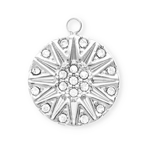 Breloques en acier Inox avec strass rond con soleil Argent&eacute;-cristal