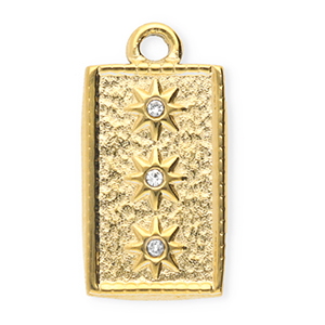 Breloques en acier Inox avec strass rectangle avec &eacute;toiles Dor&eacute;-cristal
