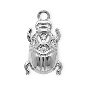 Breloques en acier Inox avec strass scarab&eacute;e Argent&eacute;-cristal