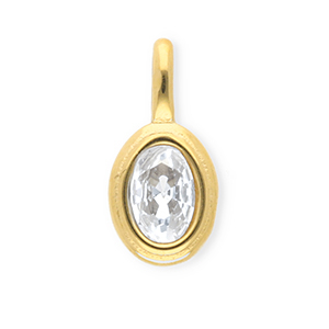 Breloques en acier Inox avec strass ovale Dor&eacute;-cristal