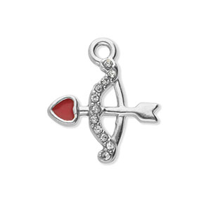 Breloques en acier Inox avec strass arc et fl&egrave;ches Argent&eacute;-cristal-rouge