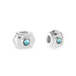 Perles en acier Inox spacer avec strass 6 mm Argent&eacute;-bleu