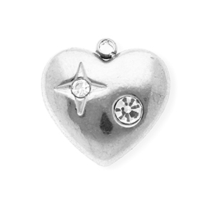 Breloques en acier Inox avec strass coeur Argent&eacute;-cristal