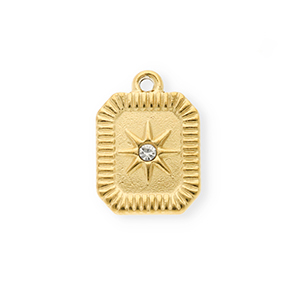 Breloques en acier Inox avec strass octogone allong&eacute; Dor&eacute;-cristal