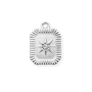Breloques en acier Inox avec strass octogone allong&eacute; Argent&eacute;-cristal