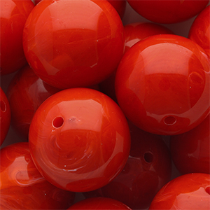 Perles acryliques 24 mm rond Rouge-blanc marbr&eacute;