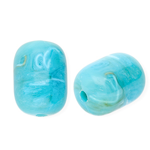 Perles acryliques tube Bleu turquoise-blanc marbr&eacute;