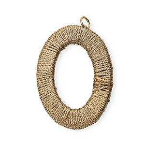 Pendentifs acryliques avec fil macram&eacute; ovale Beige champagne m&eacute;tallique-dor&eacute;