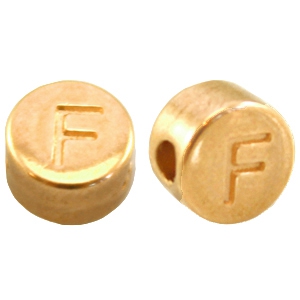 Perles alphabet en m&eacute;tal DQ lettre F Dor&eacute; (sans nickel)
