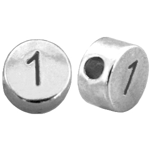 Perles chiffres en m&eacute;tal DQ 1 Argent&eacute; antique (sans nickel)