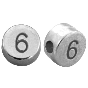 Perles chiffres en m&eacute;tal DQ 6 Argent&eacute; antique (sans nickel)