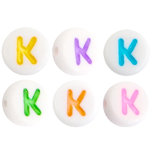 Perles acryliques alphabet lettre K multicolore-blanc