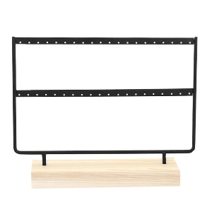 Pr&eacute;sentoir bijoux pour boucles d'oreilles double metal avec pied en bois noir