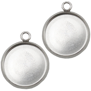 Breloques en acier inox serti pour cabochon 12mm argent&eacute;