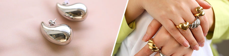 Nouveau: boucles d'oreilles et bagues en acier inoxydable Nouveau: boucles d'oreilles et bagues en acier inoxydable